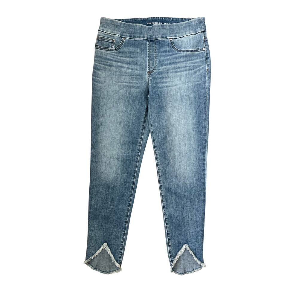 Chico's Pull On Jegging Ankle Denim Jeans Tulip Frayed Hem Light Wash 6R 0.5R